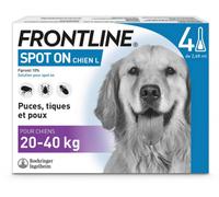 FRONTLINE Spot On Chien - Anti Puces, Anti-Tiques & Poux - Élimine Puces Pendant2 mois/Tiques Pendant 1 mois - Pour Petit Chien 20 à 40 kg - Fabriqué En France - 4 Pipettes