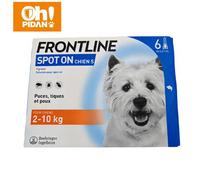 FRONTLINE Spot On Chien S (2-10 kg) - Anti-Puces (2 Mois) & Anti-Tiques (1 Mois) - 6 Pipettes - Élimine Poux Broyeurs