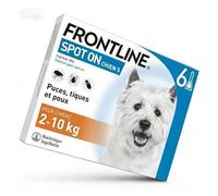 FRONTLINE Spot On Chien S (2-10 kg) - Anti-Puces (2 Mois) & Anti-Tiques (1 Mois) - 6Pipettes - Élimine Poux Broyeurs