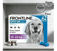 FRONTLINE Spot on Grand Chien L de 20 À 40kg 6 pipettes Élimination des puces tiques poux broyeurs