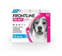 FRONTLINE Tri-Act Chien - Anti Puces, Tiques, Moustiques, Phlébotomes & Mouches piqueuses - Pour Chien Moyen 10 à 20 kg - Fabriqué En France - 6 Pipettes Pipettes Spot-On