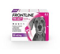 FRONTLINE Tri-Act Chien - Anti Puces, Tiques, Moustiques, Phlébotomes & Mouches piqueuses - Pour Gros Chien 20 à 40 kg - Fabriqué En France - 6 Pipettes Spot-On