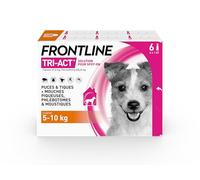 FRONTLINE Tri-Act Chien - Anti Puces, Tiques, Moustiques, Phlébotomes & Mouches piqueuses - Pour Petit Chien 5 à 10 kg - Fabriqué En France - 6 Pipettes Spot-On