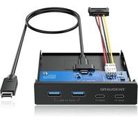 Frontpanel 4 Ports HUB Tous avec 10Gbit/s, 2X USB-C+2X USB-A HUB USB3.2 Gen2, Frontpanel pour Baie PC 3,5 Pouces, USB3.2 Gen2 Key A 20-pin Header, métal