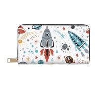FROON Cartoon Rockets Long portefeuille en similicuir chic et élégant pour femmes modernes avec porte-cartes et poches de rangement, sac à main durable pour voyage quotidien, blanc, Taille unique
