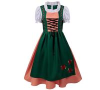 FROON Costume de serveuse bière, robe midi à manches courtes, fermeture éclair dans le dos, Oktoberfest avec col volants et broderie rose(2xl)