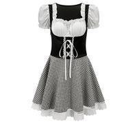 FROON Costume de soubrette sexy for l'Oktoberfest Munich, jupe à carreaux avec manches bouffantes et gilet en velours, taille S XXXL, for femme(Svart,Medium)