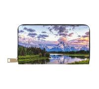 FROON Grand Teton National Park Long pochette en similicuir chic et élégant pour femme moderne avec porte-cartes et poches de rangement, sac à main durable pour voyage quotidien, blanc, Taille unique