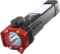 Froon Lampe torche tactique multifonction rechargeable LED avec aimant, lampe torche tactique super lumineuse avec Powerbank d'urgence pour voiture avec marteau de sécurité et coupe-ceinture de