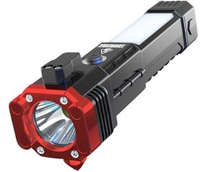 Froon Lampe torche tactique multifonction rechargeable LED avec aimant, lampe torche tactique super lumineuse avec Powerbank d'urgence pour voiture avec marteau de sécurité et coupe-ceinture de