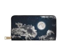 FROON Night Sky Full Moon Long Portefeuille en similicuir chic et élégant pour femme moderne Grande capacité Porte-cartes et poches de rangement, sac à main durable pour voyage quotidien, blanc,
