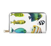 FROON Océan Tropical Fish Long portefeuille en similicuir chic élégant pour femme moderne grande capacité porte-cartes et poches de rangement, sac à main durable pour voyage quotidien, blanc, Taille
