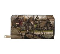 FROON Old Viking Boat Long portefeuille en similicuir chic et élégant pour femme moderne avec porte-cartes et poches de rangement, sac à main durable pour voyage quotidien, blanc, Taille unique
