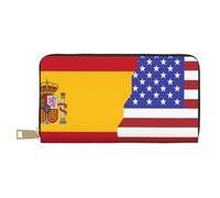 FROON Portefeuille long en similicuir avec drapeau américain de l'Espagne pour femme moderne, grande capacité, porte-cartes et poches de rangement, sac à main durable pour voyage quotidien, blanc,