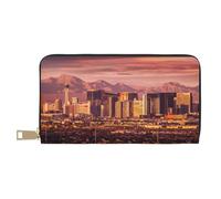 FROON Portefeuille long en similicuir Las Vegas Sunset - Chic et élégant - Pour femme moderne - Grande capacité - Porte-cartes et poches de rangement - Sac à main durable pour voyage quotidien, blanc,