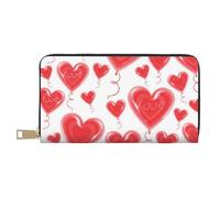 FROON Portefeuille romantique en similicuir avec cœur rouge long et élégant pour femme moderne, grande capacité, porte-cartes et poches de rangement, sac à main durable pour voyage quotidien, blanc,