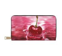 FROON Red Cherries Long portefeuille en similicuir chic et élégant pour femme moderne avec porte-cartes et poches de rangement, sac à main durable pour voyage quotidien, blanc, Taille unique