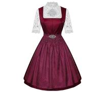 FROON Robe de soubrette Oktoberfest 3 pièces, robe mi-longue à manches courtes avec tablier en dentelle, fermeture éclair sur la poitrine, vert foncé/bleu marine/bordeaux(Wine Red,Medium)
