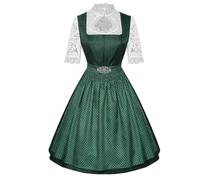 FROON Robe de soubrette Oktoberfest 3 pièces, robe mi-longue à manches courtes avec tablier en dentelle, fermeture éclair sur la poitrine, vert foncé/bleu marine/bordeaux(Dark Green,Large)