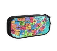 FROON Trousse pour fournitures scolaires et de bureau, motif carte américaine de dessin animé, grande capacité, trousse à crayons pour étudiants, papeterie, boîte à crayons, organiseur de bureau avec