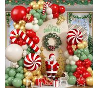 Froova Kit d'arche de ballons de Noël, 133 pièces rétro rouge, vert sauge, or et blanc, sable blanc, ballons de Noël en sucre d'orge, ballons de Noël pour Noël, fêtes prénatales, décorations de fête