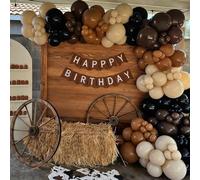 Froova Kit d'arche de ballons noirs et marron, 105 pièces, ballons noirs, marron et beige nude de différentes tailles pour ferme occidentale, premier rodéo, cowboy, fête prénatale, décorations de fête