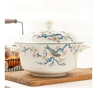 FROOWAN Bol à soupe en porcelaine anglaise avec couvercle, 2700 ml, grande soupière de service en céramique avec couvercle pour fêtes, manger, divertissement, décoration d'intérieur, 2 700 ml, passe