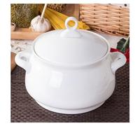 FROOWAN Soupière à soupe en céramique avec couvercle et poignées, grande capacité de 2,5 l, bols de service en porcelaine avec couvercle, pour fêtes à la maison, dîners de famille, micro-ondes, blanc