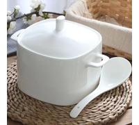 FROOWAN Tureen - Soupe en porcelaine d'os avec couvercle et louche, grand bol en céramique de 3 000 ml avec couvercle pour fête, salle à manger, décoration de la maison, passe au micro-ondes