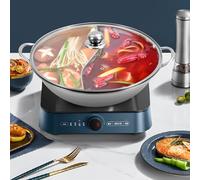 FROPIJ Hotpot en acier inoxydable avec couvercle, 34 cm, poêle divisée, avec cloison de séparation, pour cuisinière à induction et cuisinière à gaz