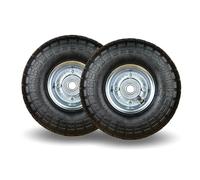 FROSAL Lot de 2 roues de diable 4.10/3.50-4 - Roue pneumatique avec jante en acier argentée - Roue de rechange pour chariot et diable - Diamètre 260 mm avec axe de 20 mm - Roulement à rouleaux