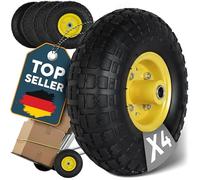 Frosal Lot de 4 chariots en polyuréthane Ø 260 mm 4.10/3.50-4 | Roue de rechange pour diable | Axe 16 mm | Anti-crevaison avec roulement à billes | Jante en acier jaune | Roue de brouette