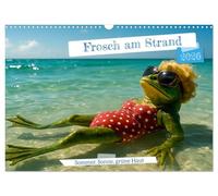 Frosch am Strand - Sommer, Sonne, grüne Haut (Wandkalender 2026 DIN A3 quer), CALVENDO Monatskalender: Ein Frosch genießt den Sommer am Meer.
