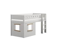 Froschkönig24 Flexa White Lit mi-Hauteur avec echelle Droite 90 x 200 cm Facades cabane Cadre Chene Barriere de securite Classique Blanc et Chene