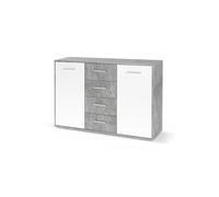 Möbelvertrieb FORTE Buffet bas PILVI 2 portes 4 tiroirs Blanc et béton clair L122,6×P34,2×H81,1cm