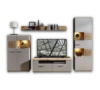 Froschkönig24 Fun Plus 2 Ensemble Complet de Meubles de Salon avec de Belles Applications en Bois de cerf et décor Basalte - Armoire Murale Moderne pour Votre Salon, 325 x 205 x 47 cm