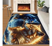 Frost Flame Wolf pour la Chambre des garçons Tapis Home Decoe, Night Sky Stars Animaux Wolf Tapis antidérapants lavables, à appliquer dans Le Salon et la Chambre (160x230cm)
