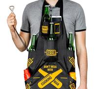 Froster Tablier de cuisine imperméable pour homme avec poches pour la bière, le ketchup, la moutarde, idéal pour le barbecue ou la cuisine, décapsuleur inclus, idée cadeau amusante