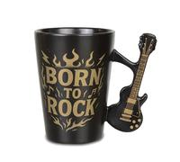 Froster Tasse Guitare Electrique, Cadeau Guitariste, pour Musicien, Tasse 3D, Mug Musique Born to Rock, avec Anse en Forme de Guitare de Style Single Cut, 300 ml