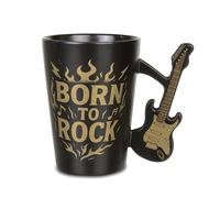 Froster Tasse Guitare Electrique, Cadeau Guitariste, pour Musicien, Tasse 3D, Mug Musique Born to Rock, avec Anse en Forme de Guitare de Style Double Cut, 300 ml