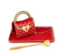 Froster Tasse Sac a Main avec Soucoupe et Cuillère de Coeur, Mug 3D en Forme de Sac à Main Rouge, Tasse à Café Coeur et Soucoupe, 250 ml