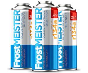 FrostMEISTER 3-en-1 - Kit de recharge climatisation auto, 3 × 400 ml | Recharge rapide et facile | Système combiné fluide de substitution/huile/additif d’étanchéité | R134a (1995-2016)