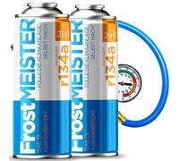 FrostMEISTER Kit de recharge 2 en 1 pour climatiseur de voiture 2 x 400 ml avec tuyau de manomètre - Utilisation rapide, facile et écologique (R134a, 1995-2016)
