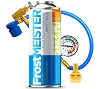FrostMEISTER Kit de recharge 2 en 1 pour climatiseur de voiture 400 ml avec tuyau avec manomètre et adaptateur - Remplacement rapide et facile du réfrigérant pour R1234YF (à partir de 2017)