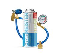 FrostMEISTER Kit de recharge 3 en 1 pour climatisation de voiture (1 x 400 ml + tuyau avec manomètre et adaptateur) - Remplacement du réfrigérant, de l'huile de compresseur et du mastic pour R1234yf