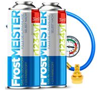 FrostMEISTER Kit de recharge 3 en 1 pour climatisation de voiture (2 boîtes de 400 ml + tuyau avec manomètre et adaptateur) - Liquide froid de rechange, huile de compresseur et mastic pour R1234yf (à