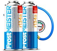 FrostMEISTER Kit de Recharge 3 en 1 pour climatiseur de Voiture R134a (1995-2016) - 2 canettes de 400 ML et Tuyau avec manomètre - Remplacement du réfrigérant, de l'huile et du Mastic - Utilisation