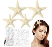 FrostyFlair Barrettes Seestern pour Femmes, 4 Pièces Crème Sirène avec Paillettes Corps Visage et Pierres Visage, Paillettes pour Animation Sirène