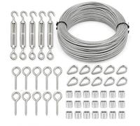 FrostyFlair Câble en acier avec œillets, câble métallique 30 m 1.5 mm gainé, kit avec tendeur de câble, ridoir et tendeur en acier inoxydable, câble avec œillets, kit de tension pour corde à linge à