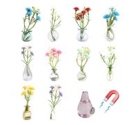 FrostyFlair Décoration de Réfrigérateur Mini Vase, Lot de 10 Accents en Verre, Décoration pour Bureau et Cuisine, Petites Plantes en Bouton, sans Aimants